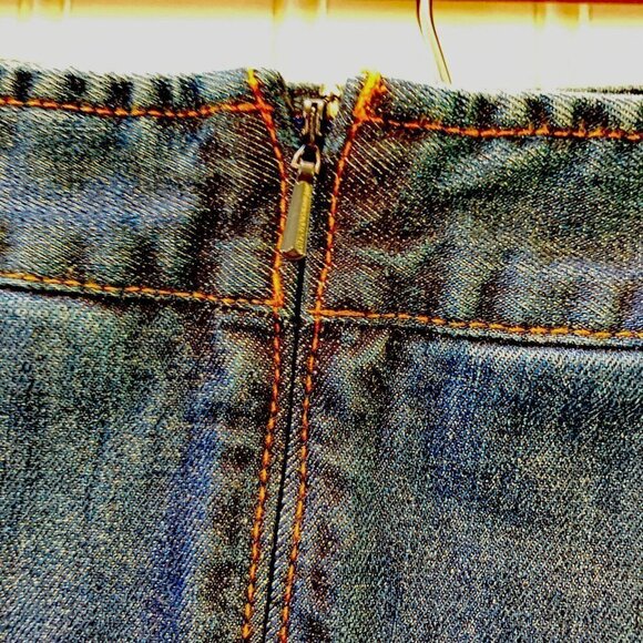 Talbots Petites Stretch Denim Raw Hem Elastic Inset Waist Mini Short Skirt - Picture 3 of 9